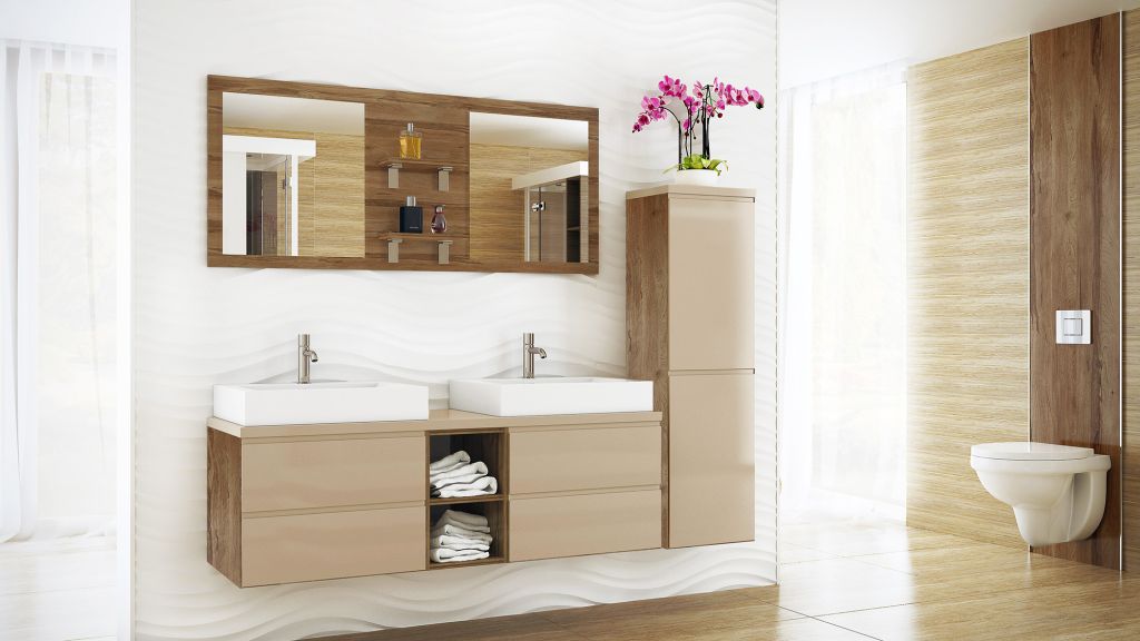 O baie de vis, in tonuri discrete si linii fine - seturi mobilier baie, in stiluri si culori diferite 